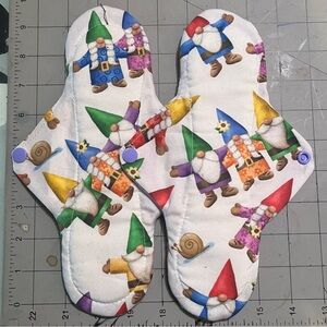 Cloth Menstrual Pads Heavy Plus in Colorful Gnome Print, PUL / Zorb Period Pads